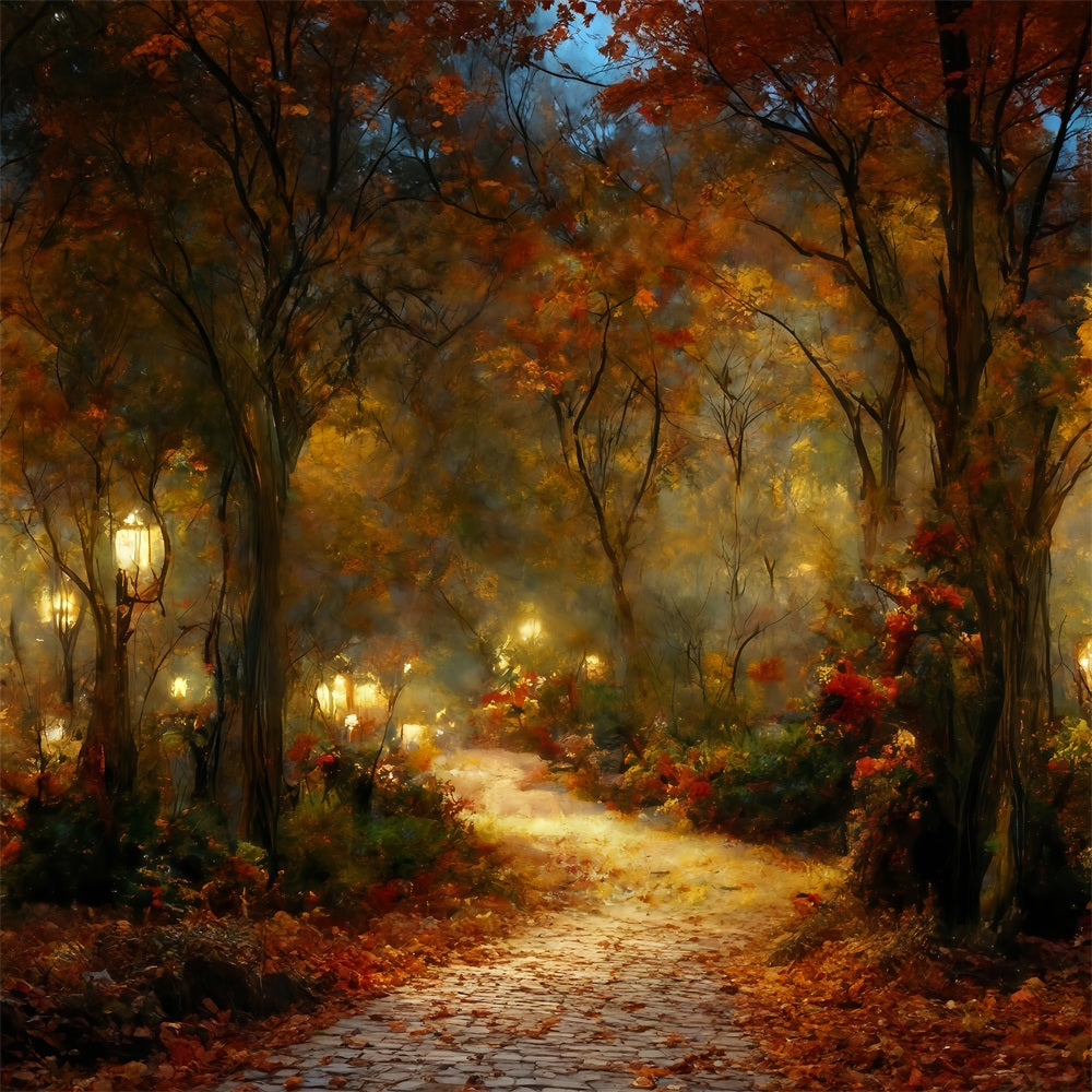 Fall Leaves Backdrop Autumn Pathway Lanterns Autumn Backdrop UK MRR10-54