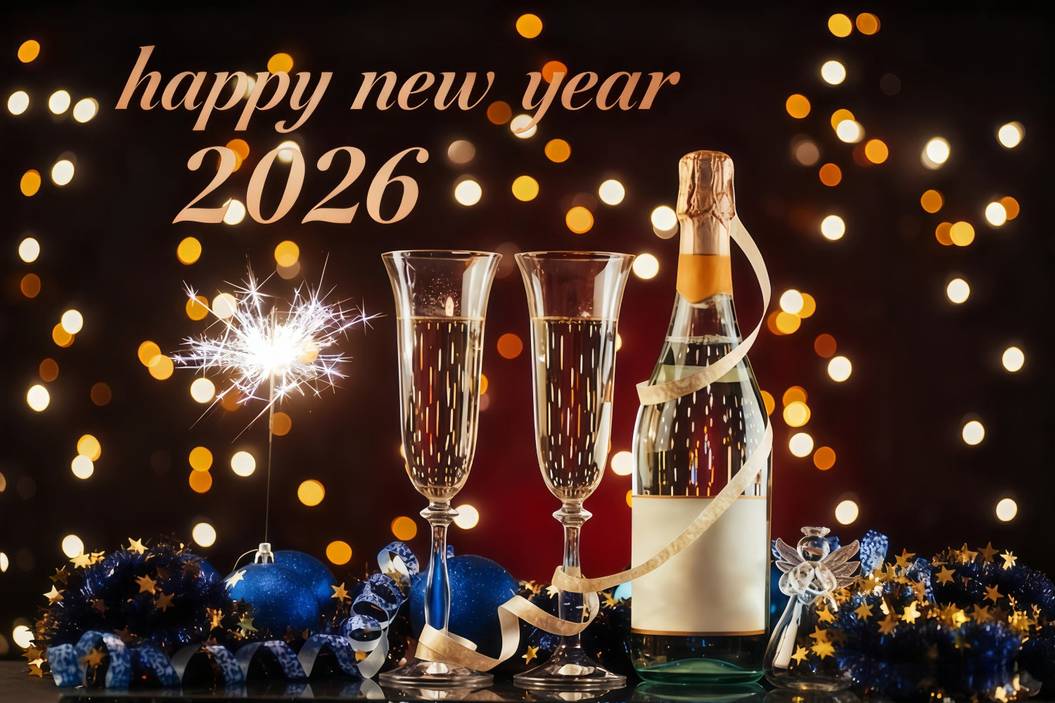 New Years Eve Backdrop Elegant Toast Midnight Lights Happy New Year Backdrop UK MRR10-7