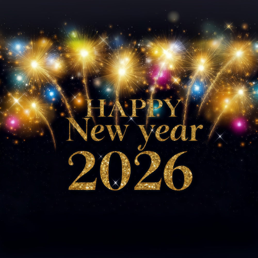 2026 New Year Backdrop Golden Fireworks Radiant Celebration New Years Photo Backdrop UK MRR10-8