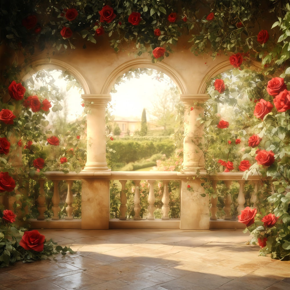 Valentine Photography Backdrops Red Rose Garden Arch Valentines Backdrop UK MRR11-111