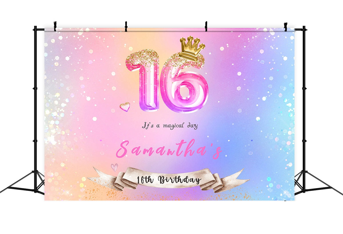 Customized Birthday Backdrop Sweet 16 Crown Balloon Backdrop UK MRR3-1