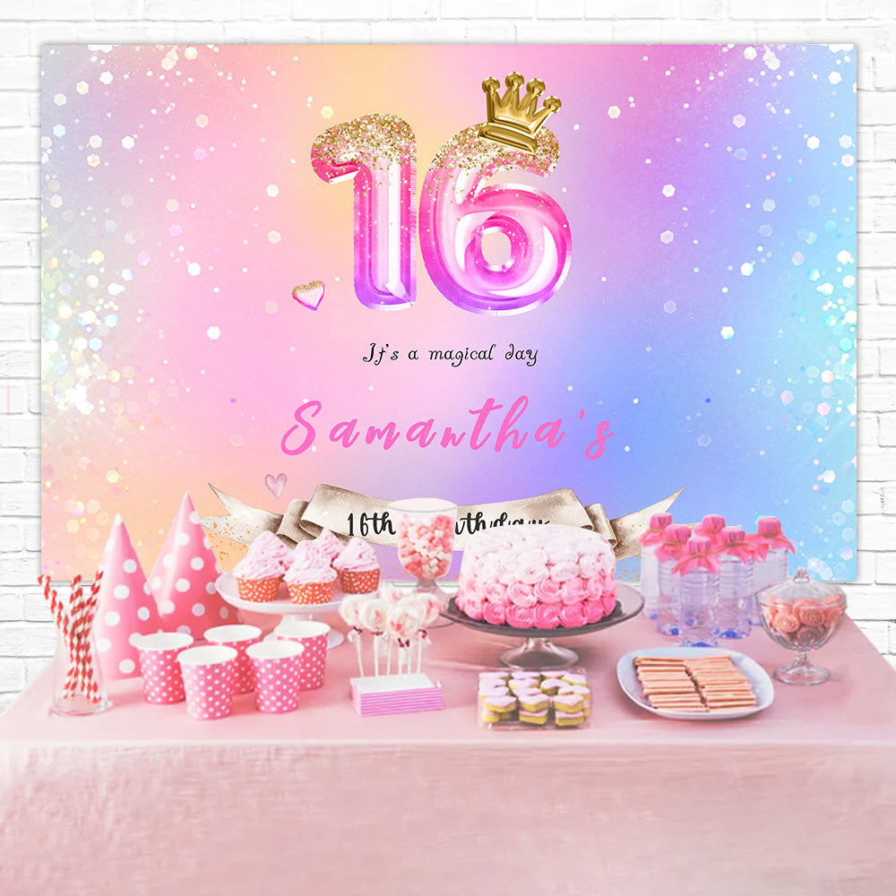 Customized Birthday Backdrop Sweet 16 Crown Balloon Backdrop UK MRR3-1
