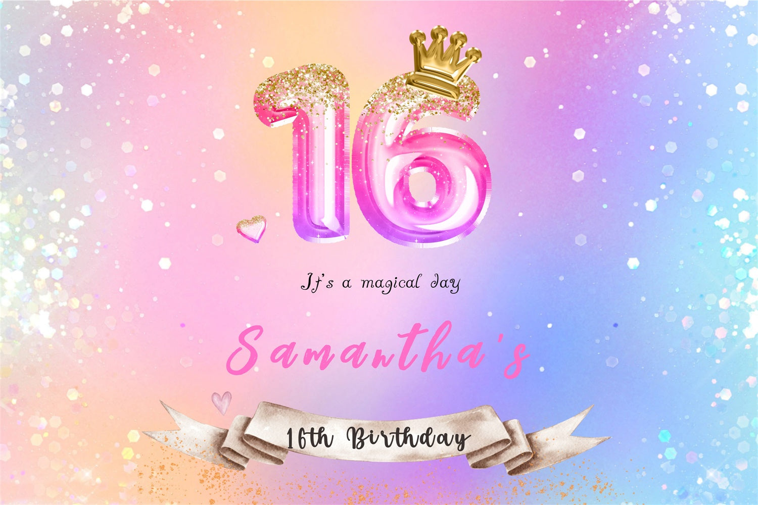 Customized Birthday Backdrop Sweet 16 Crown Balloon Backdrop UK MRR3-1