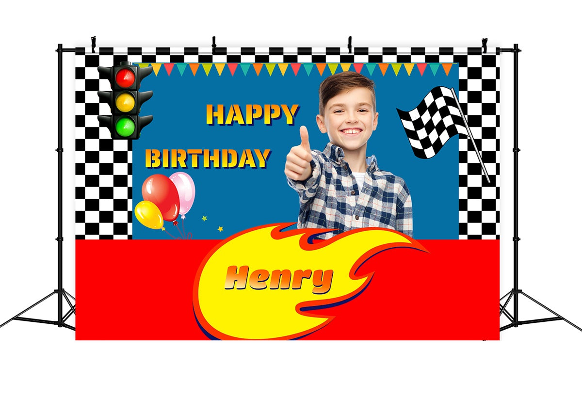 Personalized Birthday Backdrop Race Car Speedway Backdrop UK MRR3-10