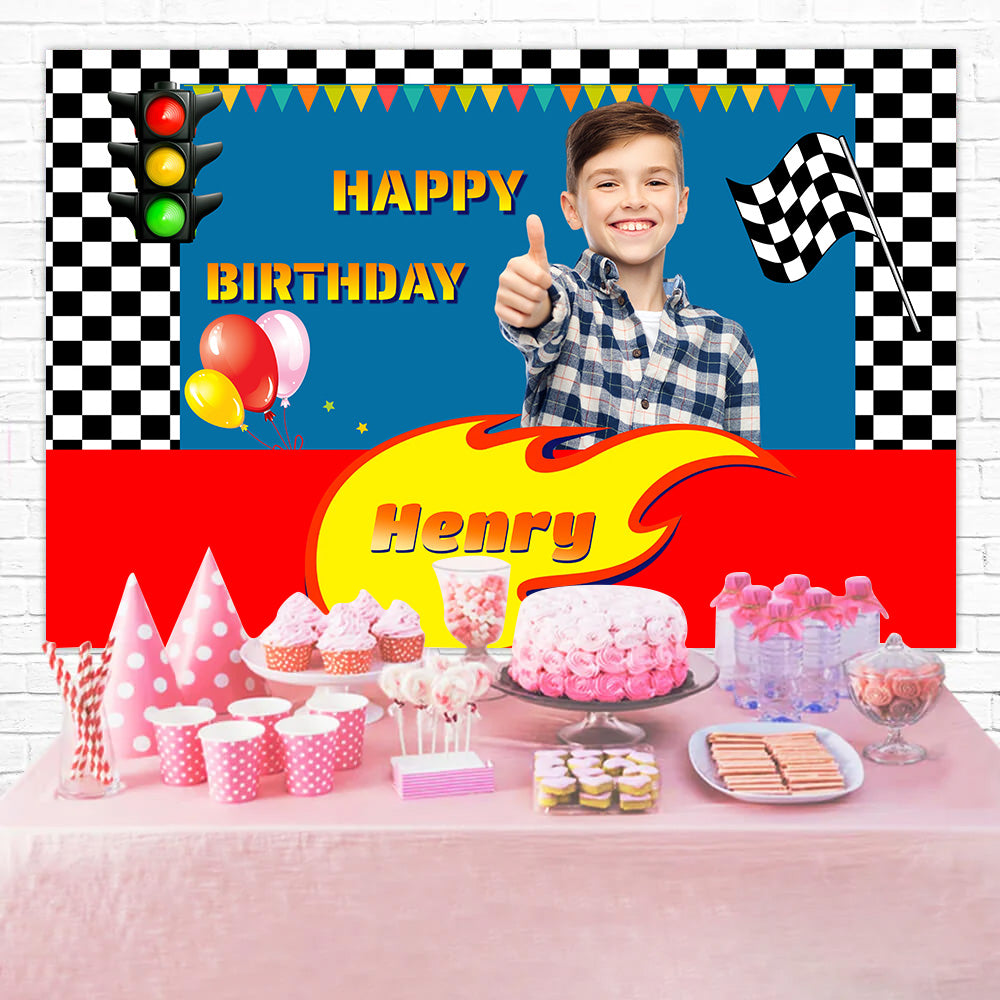 Personalized Birthday Backdrop Race Car Speedway Backdrop UK MRR3-10