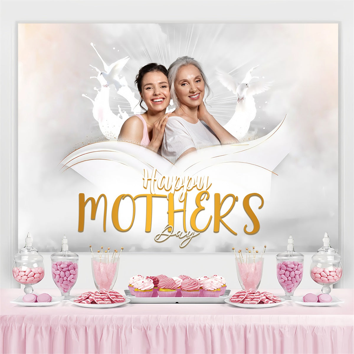 Mothers Day Backdrops Angelic White Customized Backdrop UK MRR3-102
