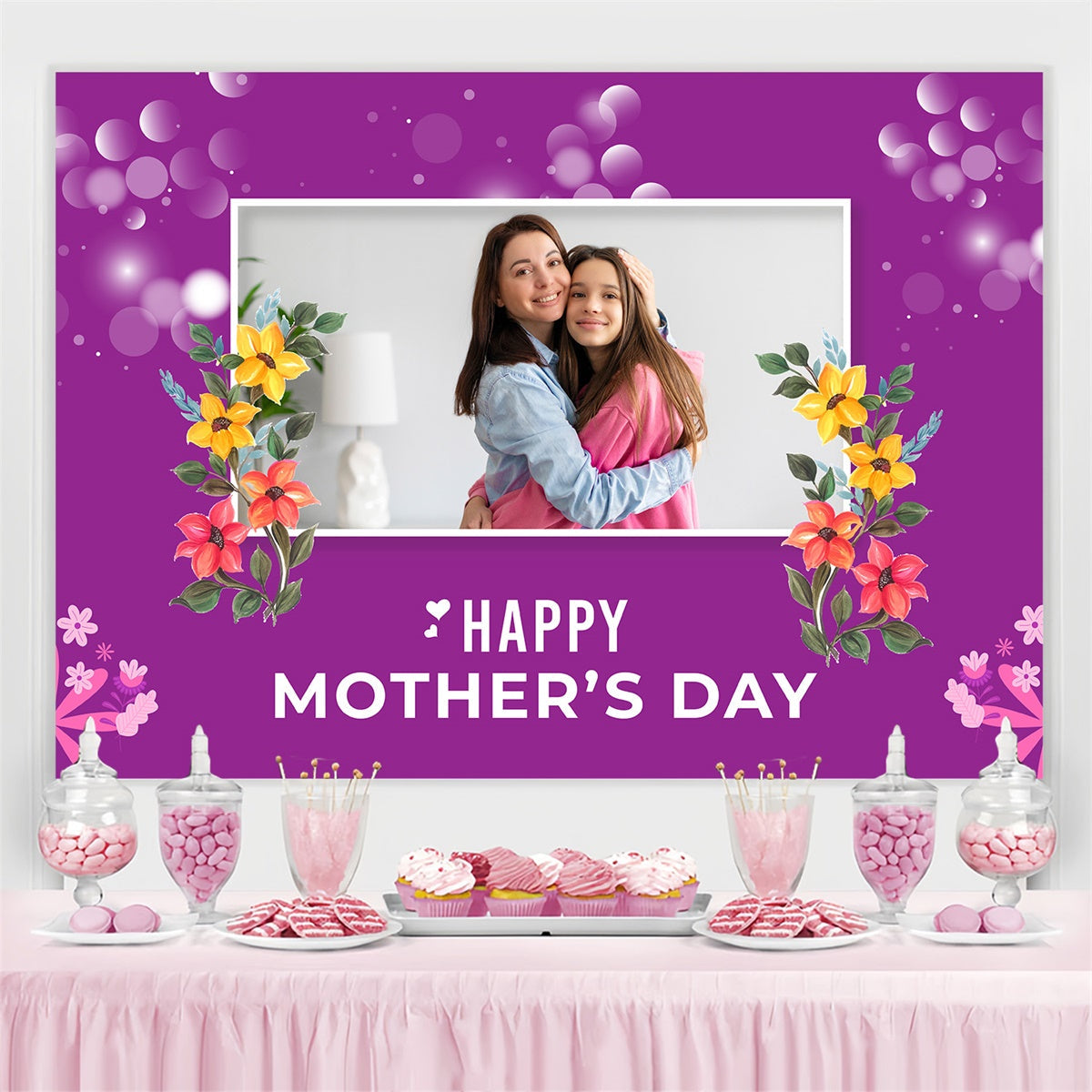 Backdrops For Mother's Day Vibrant Floral Purple Personalized Backdrop UK MRR3-104