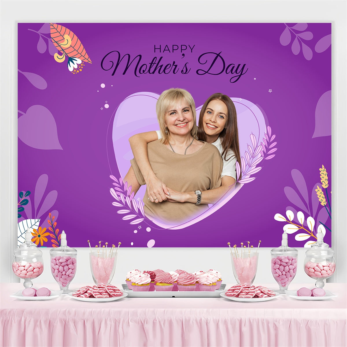 Mother's Day Backdrops Love Purple Floral Personalized Backdrop UK MRR3-108