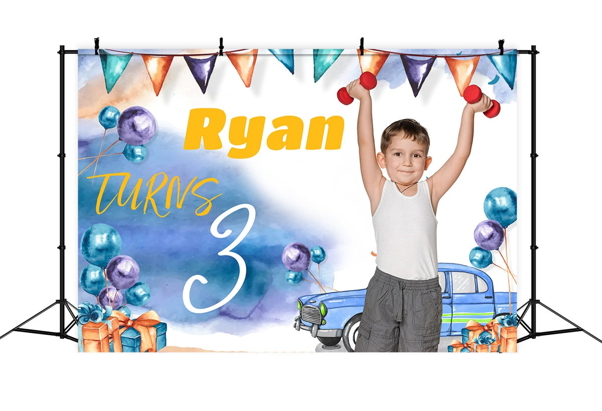 Custom Birthday Backdrops Watercolor Blue Balloon Backdrop UK MRR3-11