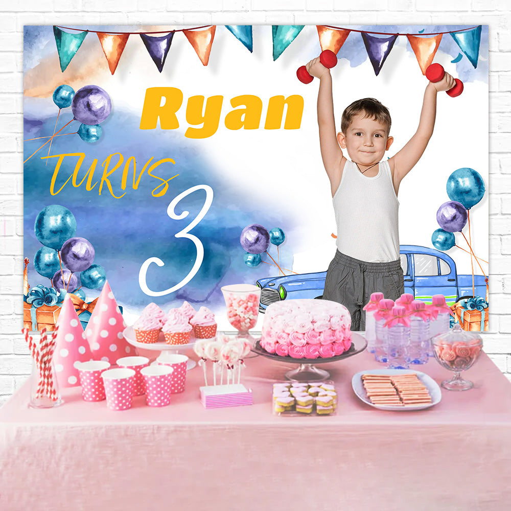 Custom Birthday Backdrops Watercolor Blue Balloon Backdrop UK MRR3-11