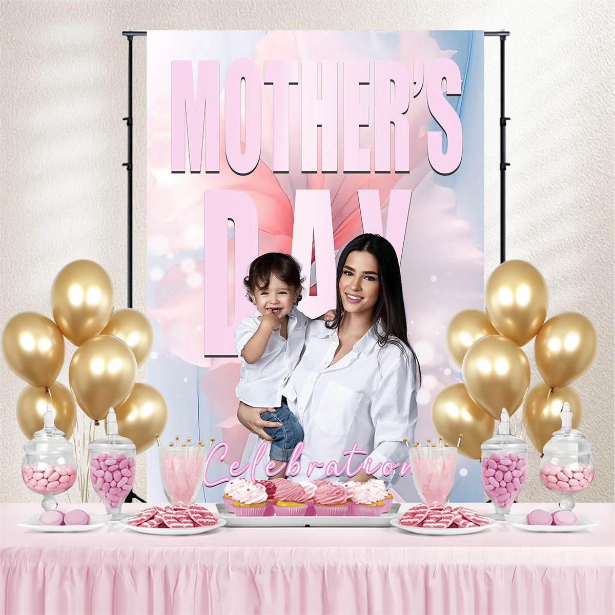 Mother's Day Photography Backdrops Modern Floral Celebration Custom Backdrop UK MRR3-111