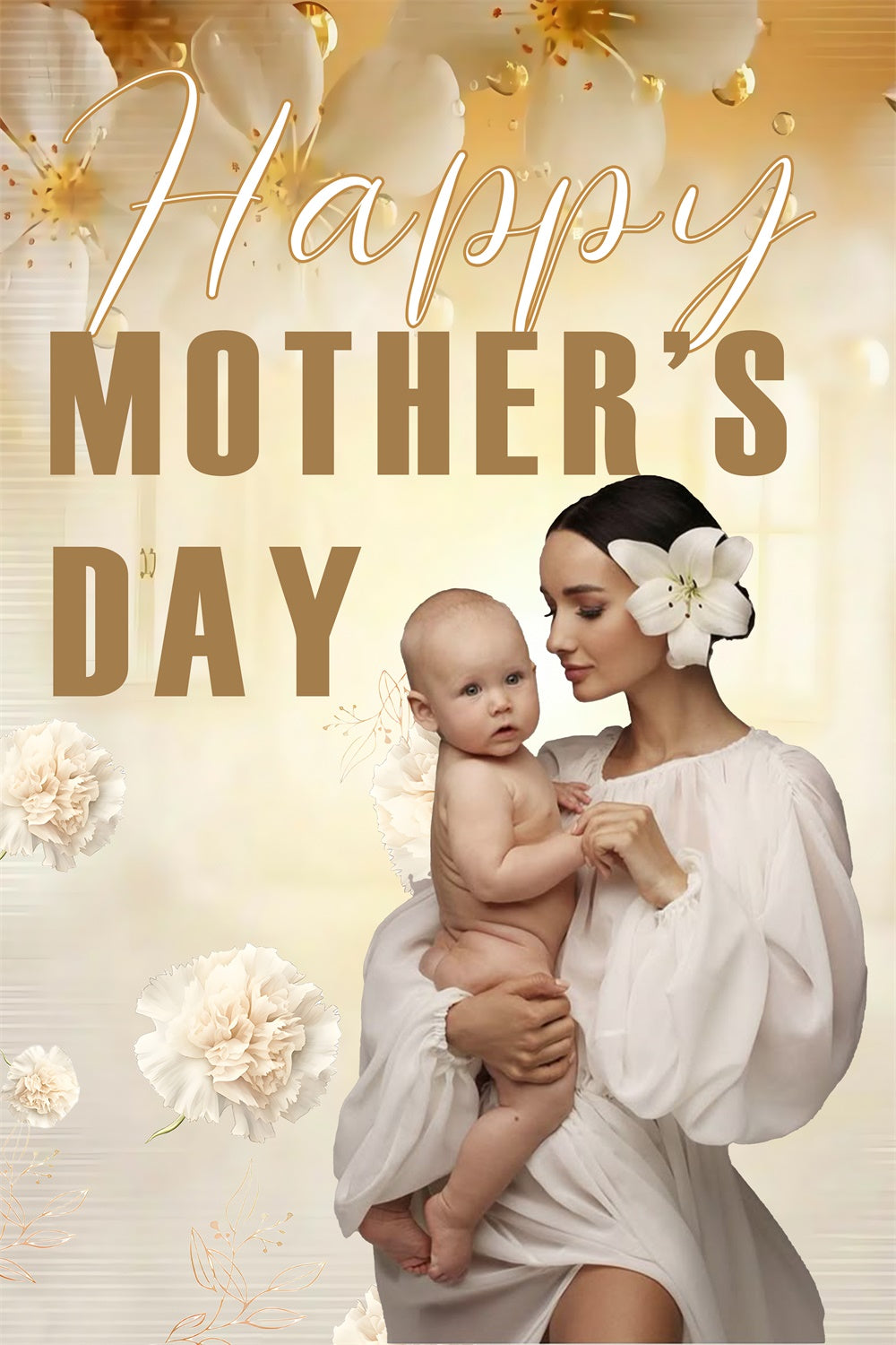 Backdrop For Mother's Day Beige Floral Bloom Custom Backdrop UK MRR3-115