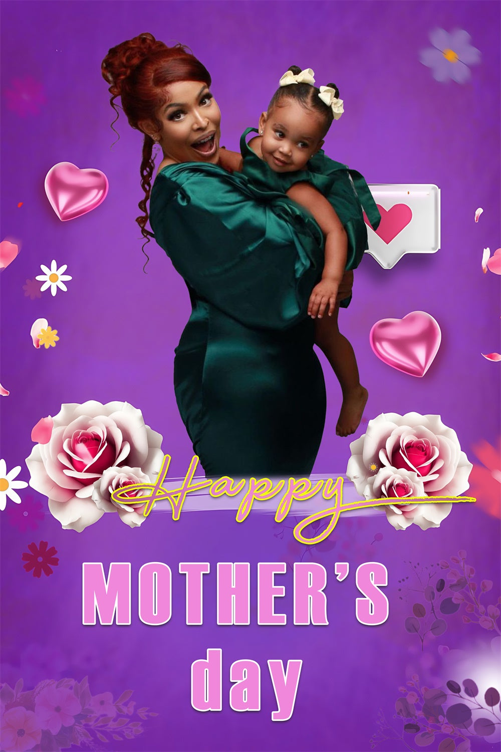 Backdrop Mothers Day Floral Heart Purple Personalized Backdrop UK MRR3-117