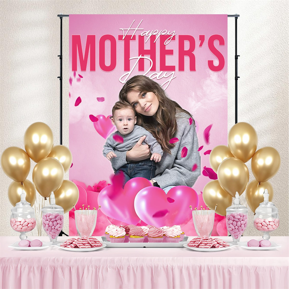 Mother Day Backdrop Loving Hearts Roses Custom Backdrop UK MRR3-119