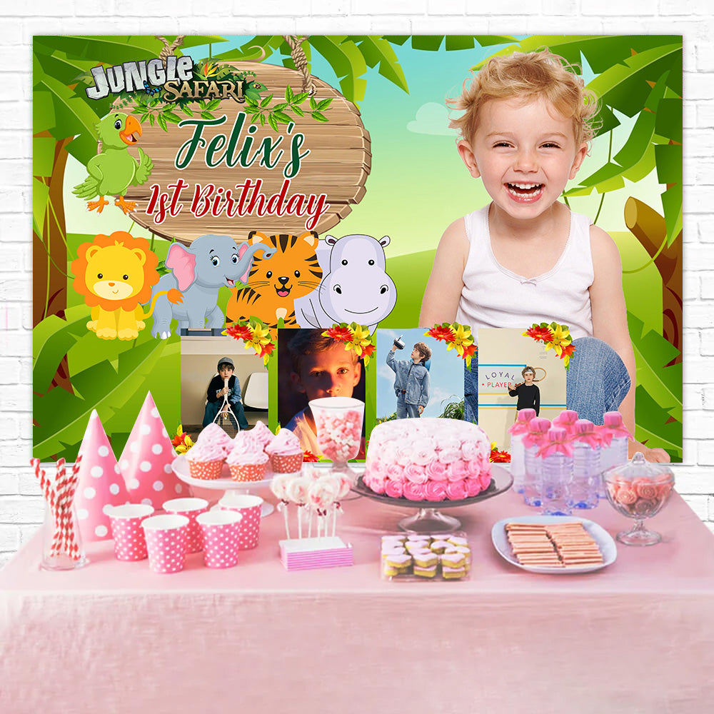 Custom Birthday Party Backdrop Cute Safari Zoo Backdrop UK MRR3-12
