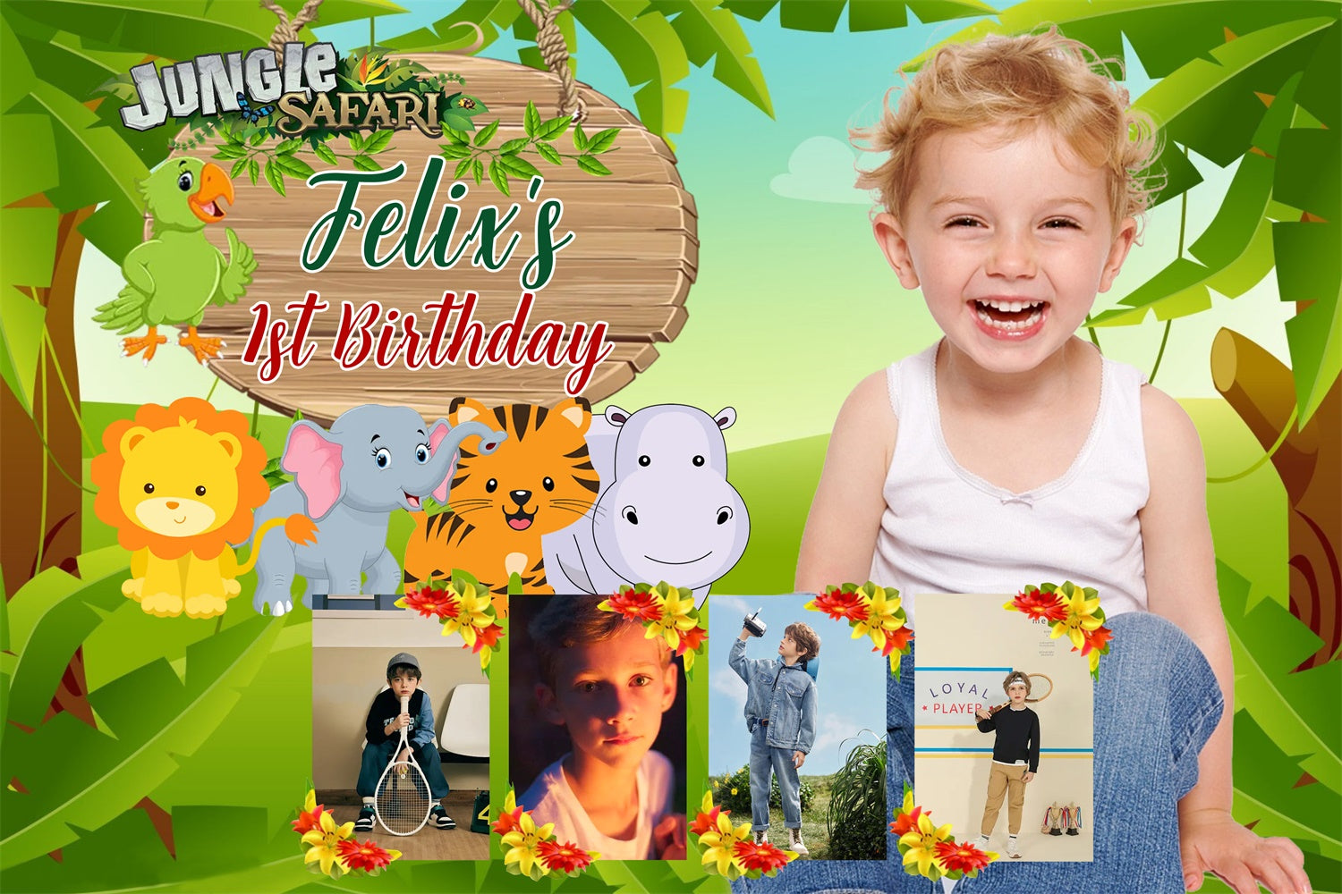 Custom Birthday Party Backdrop Cute Safari Zoo Backdrop UK MRR3-12