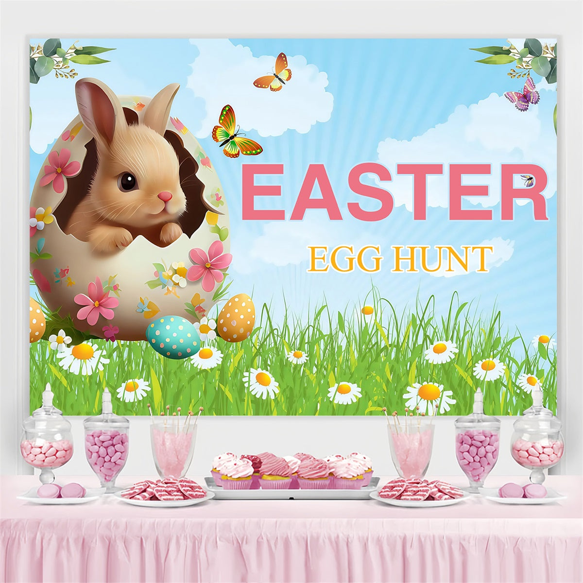 Easter Photo Backdrop Blooming Easter Egg Rabbit Custom Backdrop UK MRR3-124