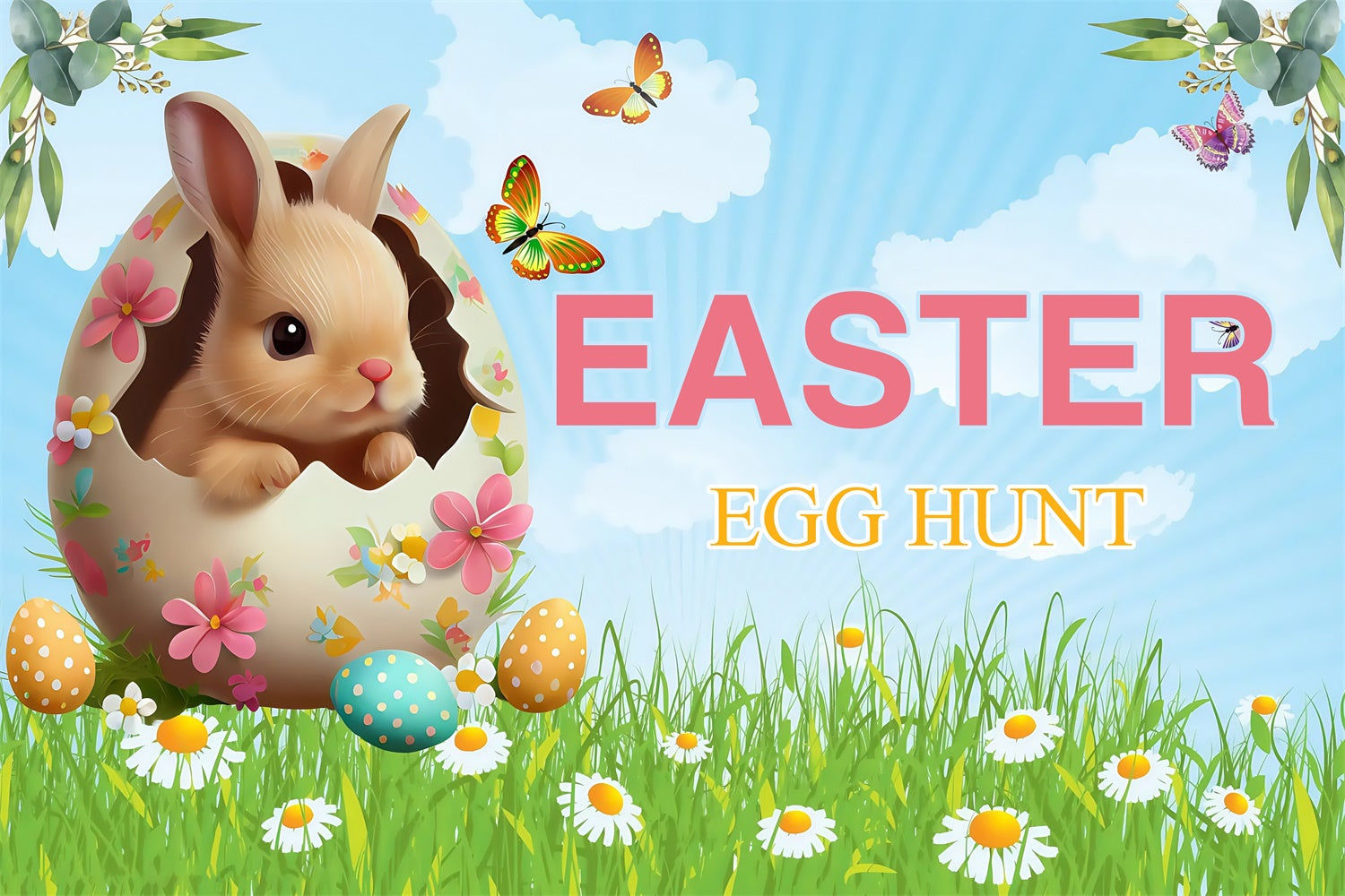 Easter Photo Backdrop Blooming Easter Egg Rabbit Custom Backdrop UK MRR3-124