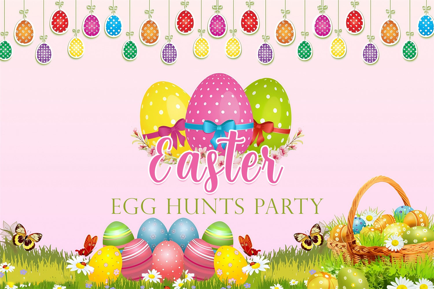Easter Backdrop Colorful Hanging Egg Festive Custom Backdrop UK MRR3-125