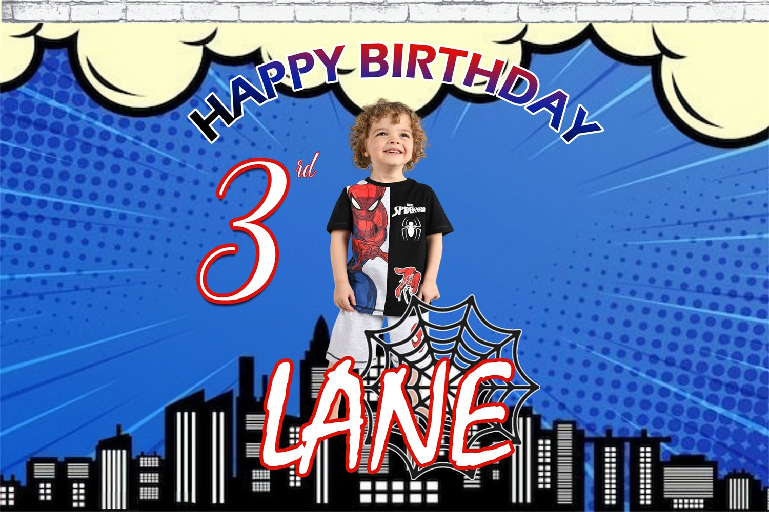 Birthday Backdrop Personalized Superhero Comic City Backdrop UK MRR3-13