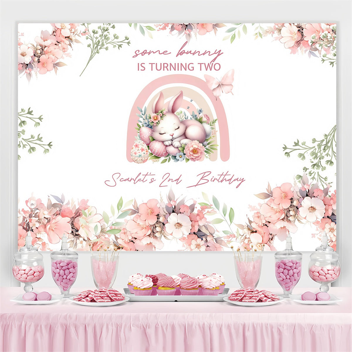 Photo Backdrops For Easter Pastel Bunny Floral Customized Backdrop UK MRR3-131
