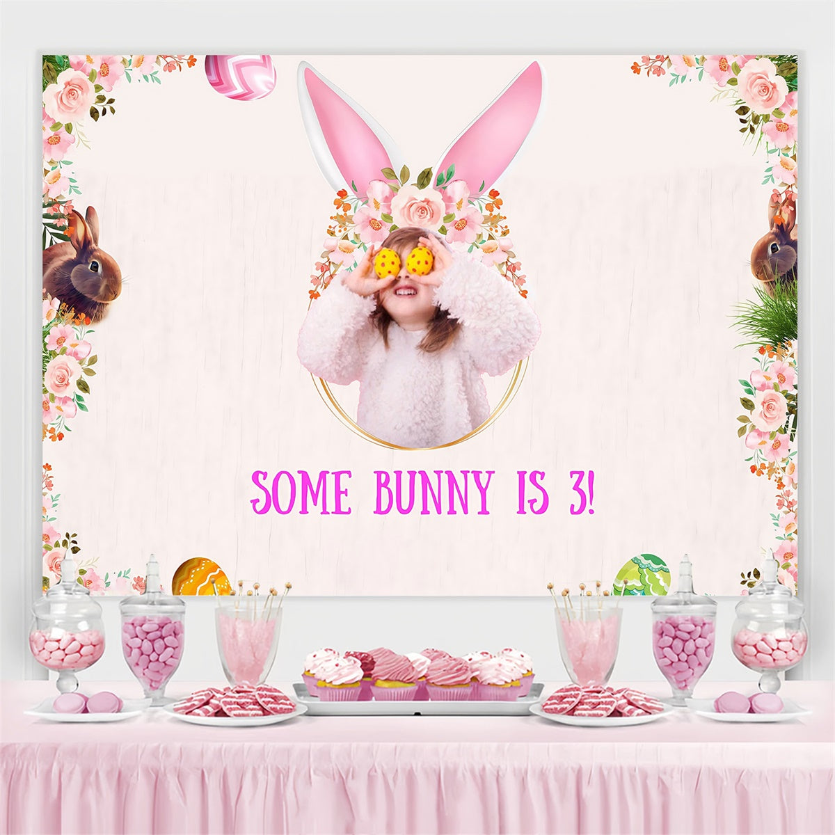 Photo Backdrops Easter Sweet Bunny Garden Party Customized Backdrop UK MRR3-135