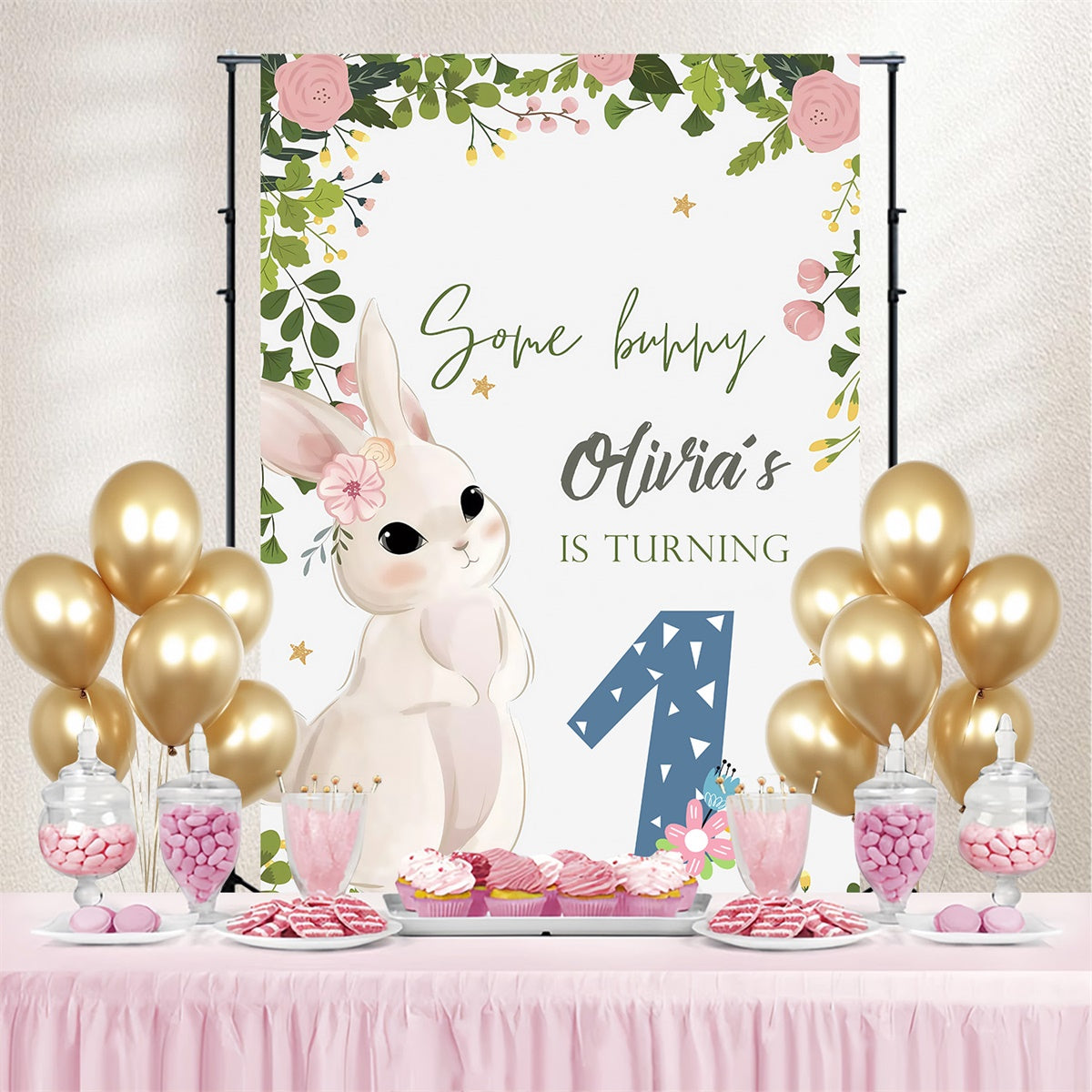 Backdrop For Easter Woodland Bunny Flowers Personalized Backdrop UK MRR3-139