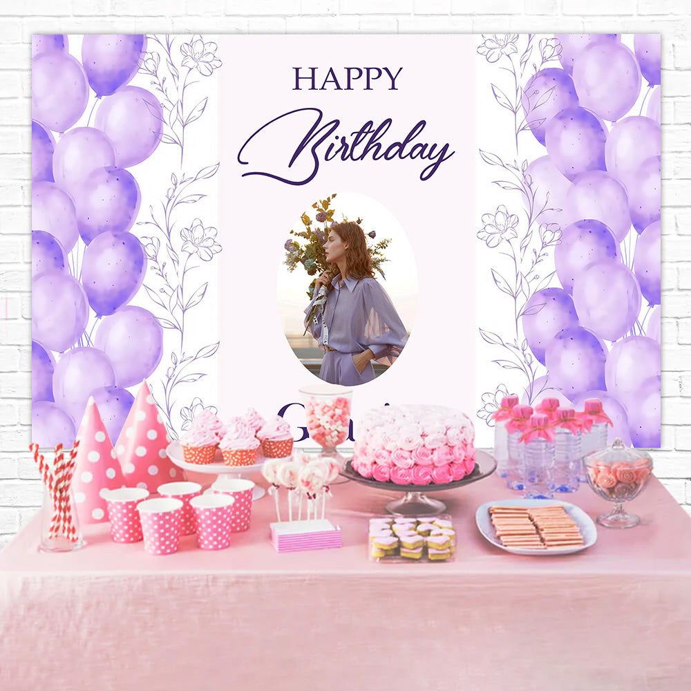 Personalized Backdrop For Birthday Purple Dreamy Balloon Backdrop UK MRR3-14