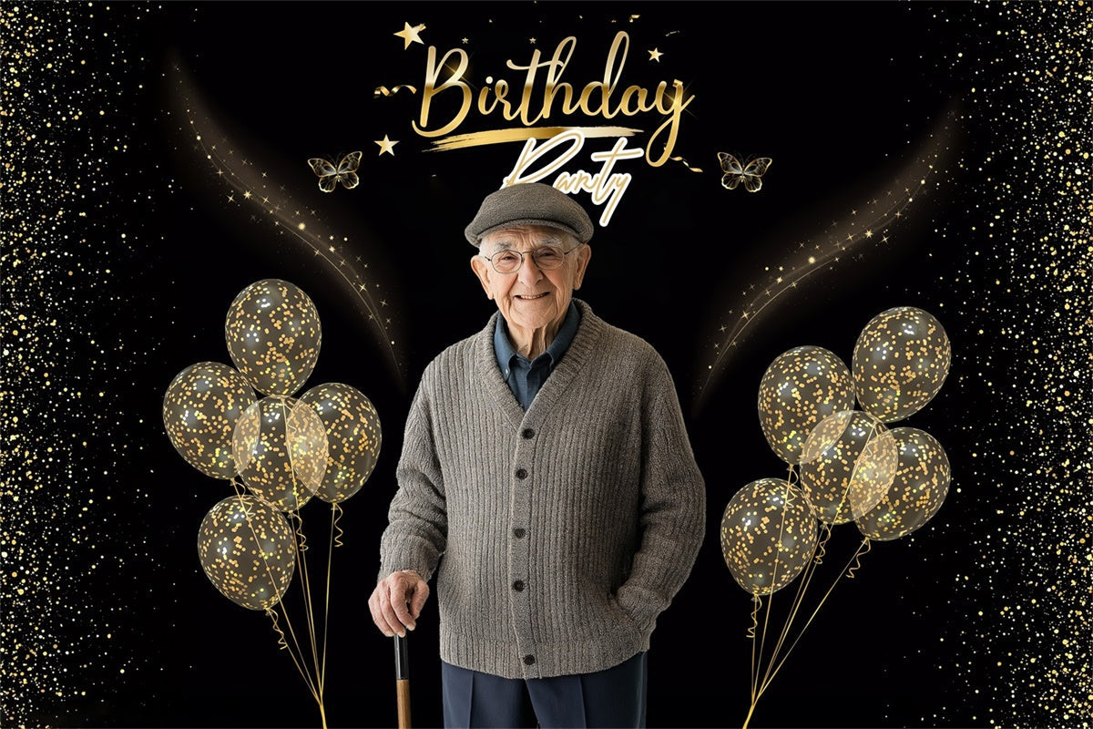 Custom Made Birthday Backdrops Glitter Balloon Black Gold Backdrop UK MRR3-143