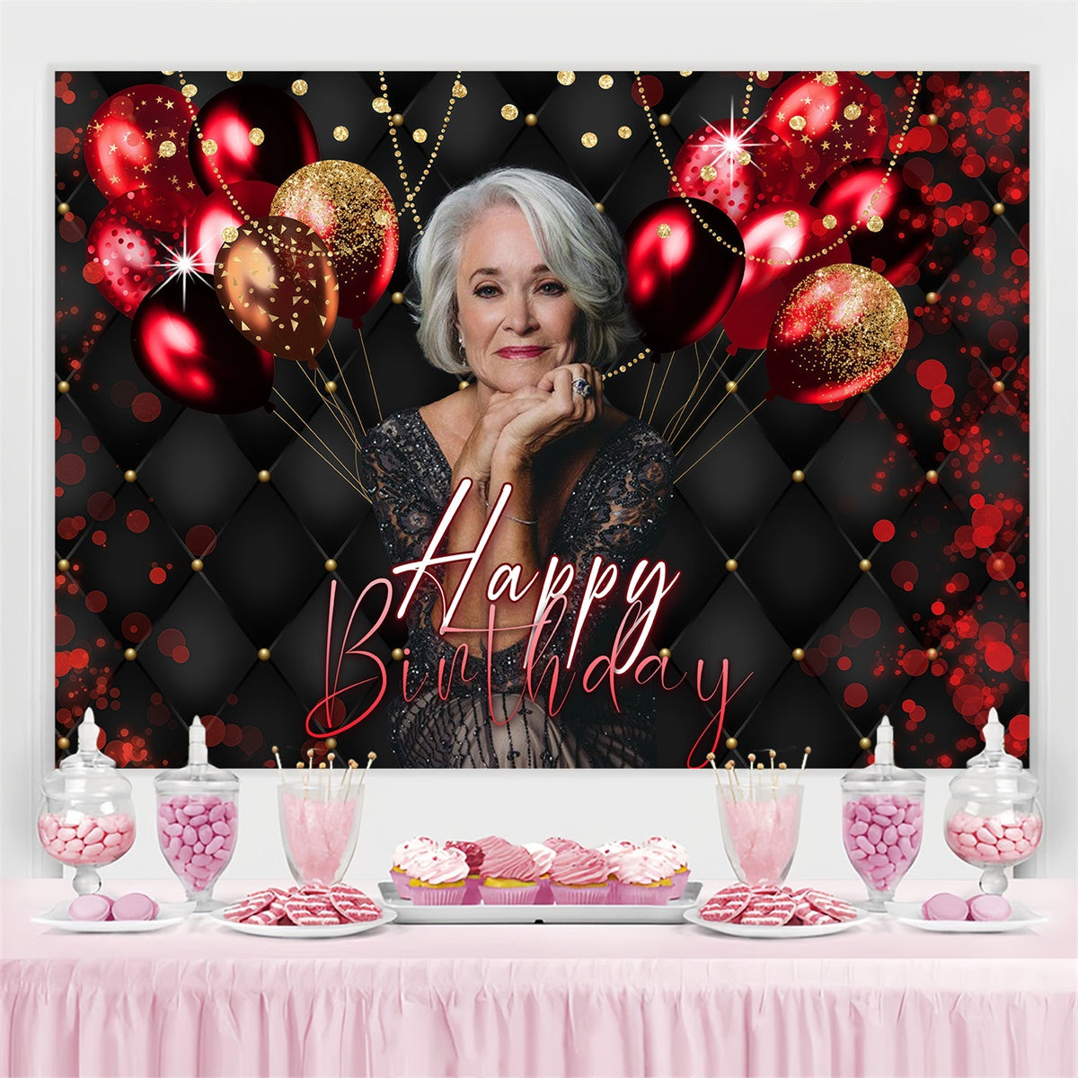 Customized Backdrop For Birthday Radiant Red Light Balloon Backdrop UK MRR3-145