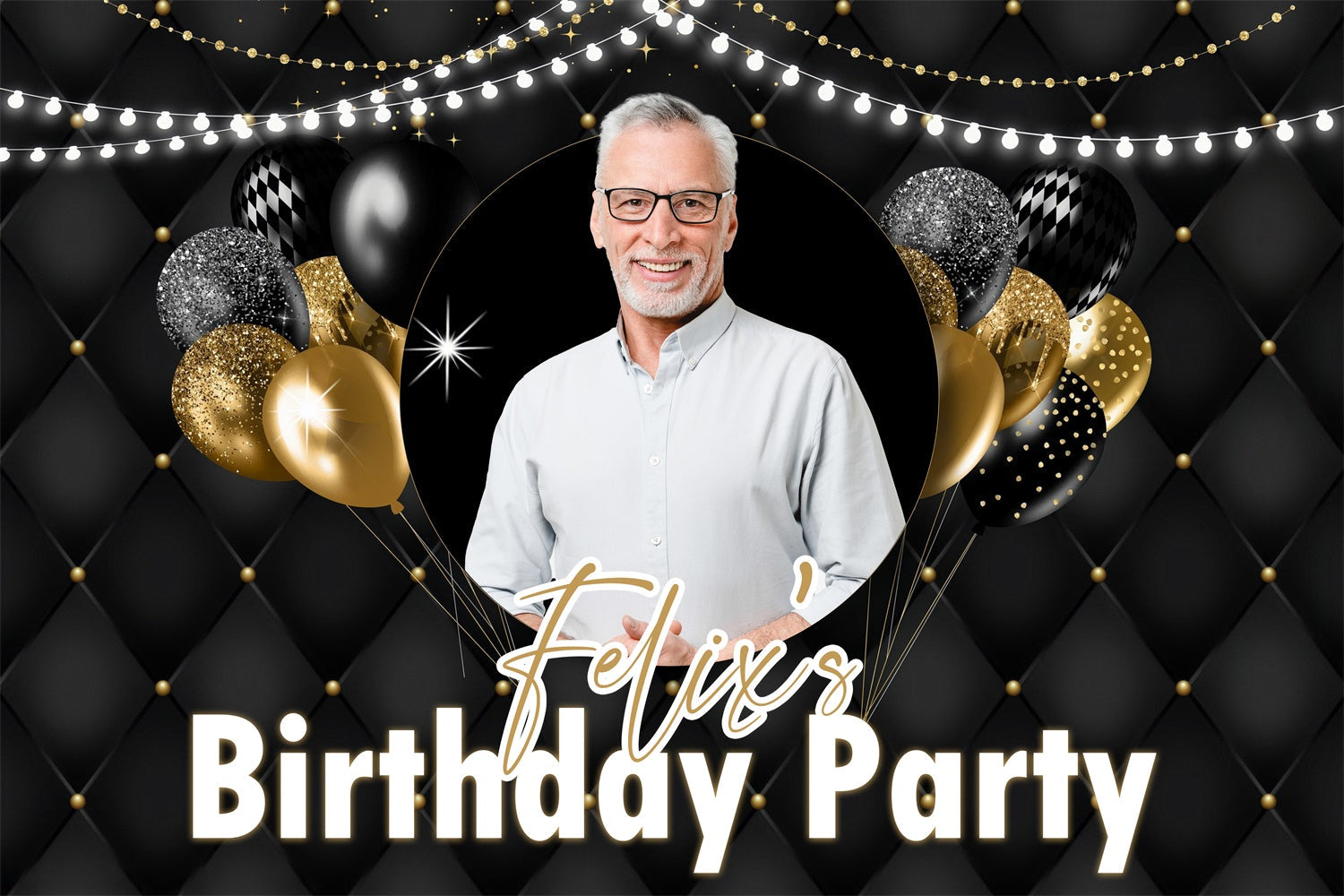 Customized Birthday Backdrop Sparkling Lights Gold Balloon Backdrop UK MRR3-147