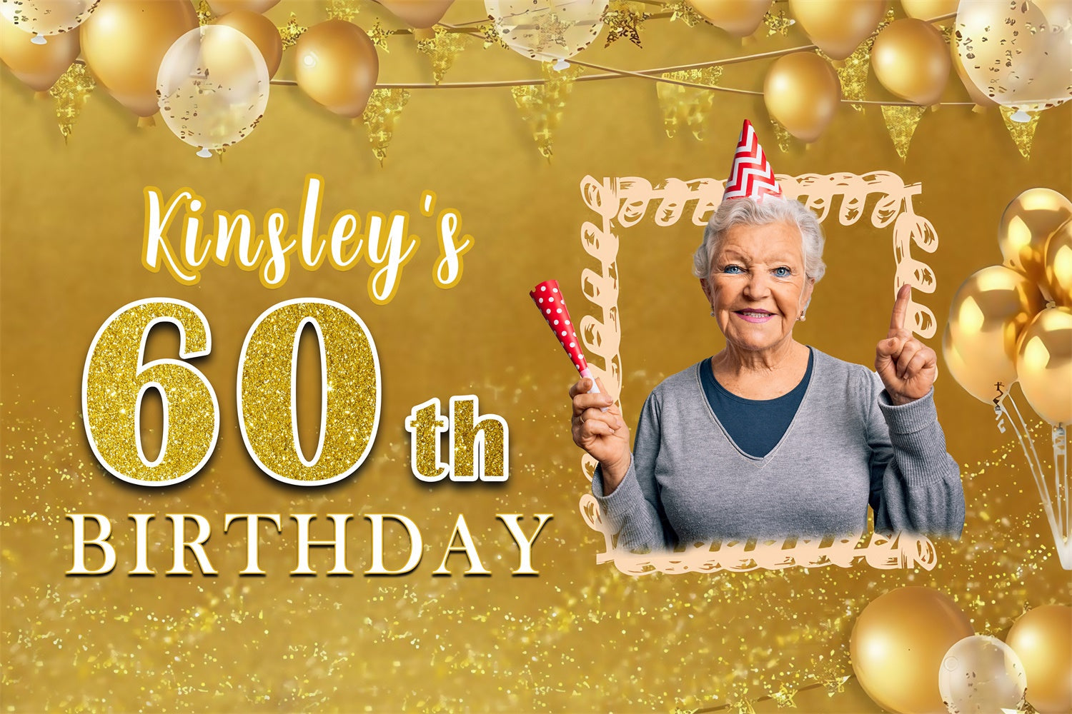 Custom Birthday Backdrops Festive Balloon Cheerful Gold Backdrop UK MRR3-149