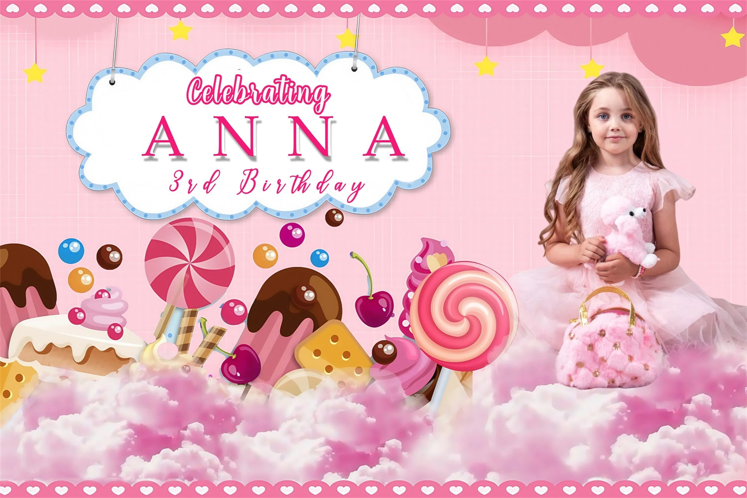 Customize Birthday Backdrop Candy Kingdom Dreamland Backdrop UK MRR3-15