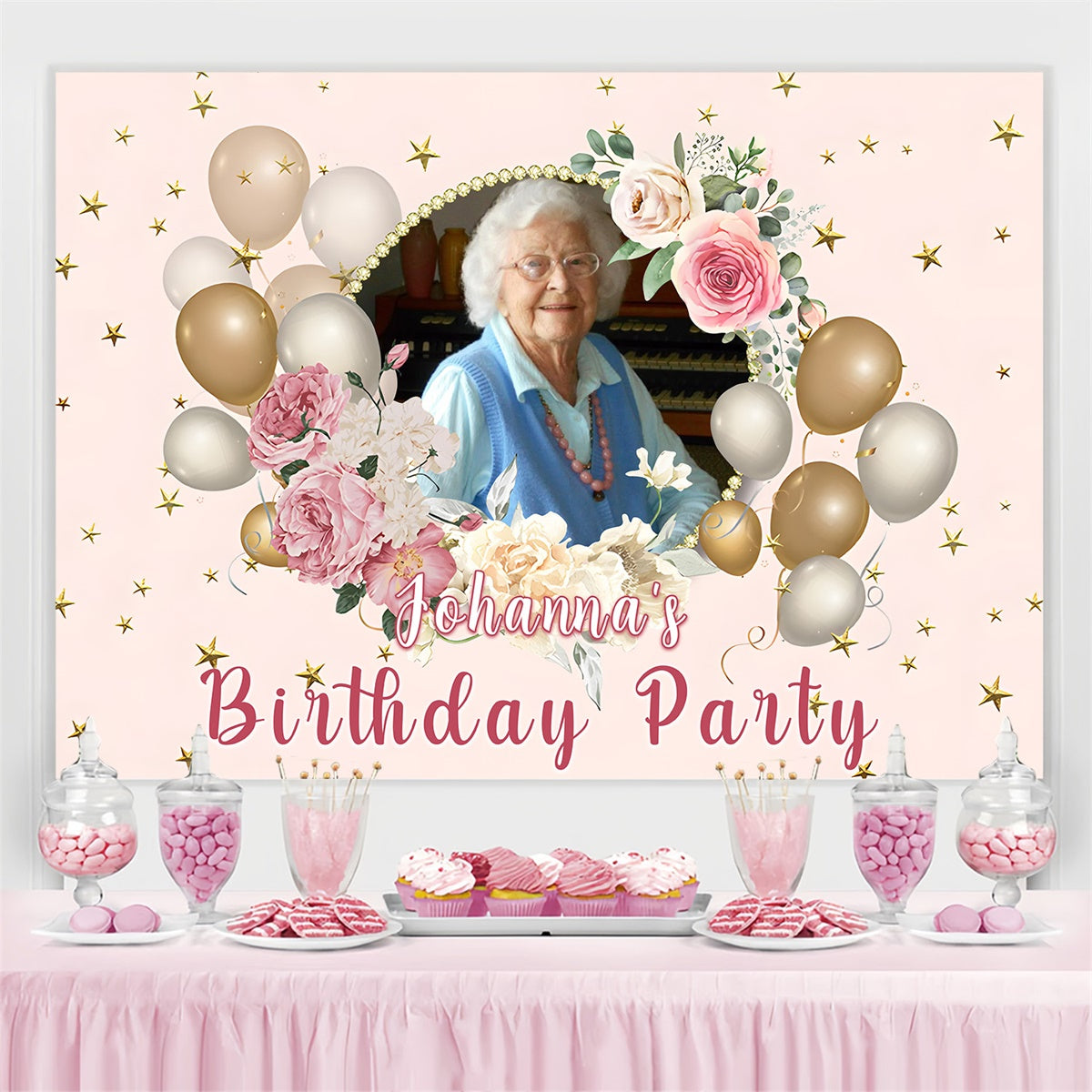 Custom Birthday Party Backdrop Vintage Rose Star Party Backdrop UK MRR3-151