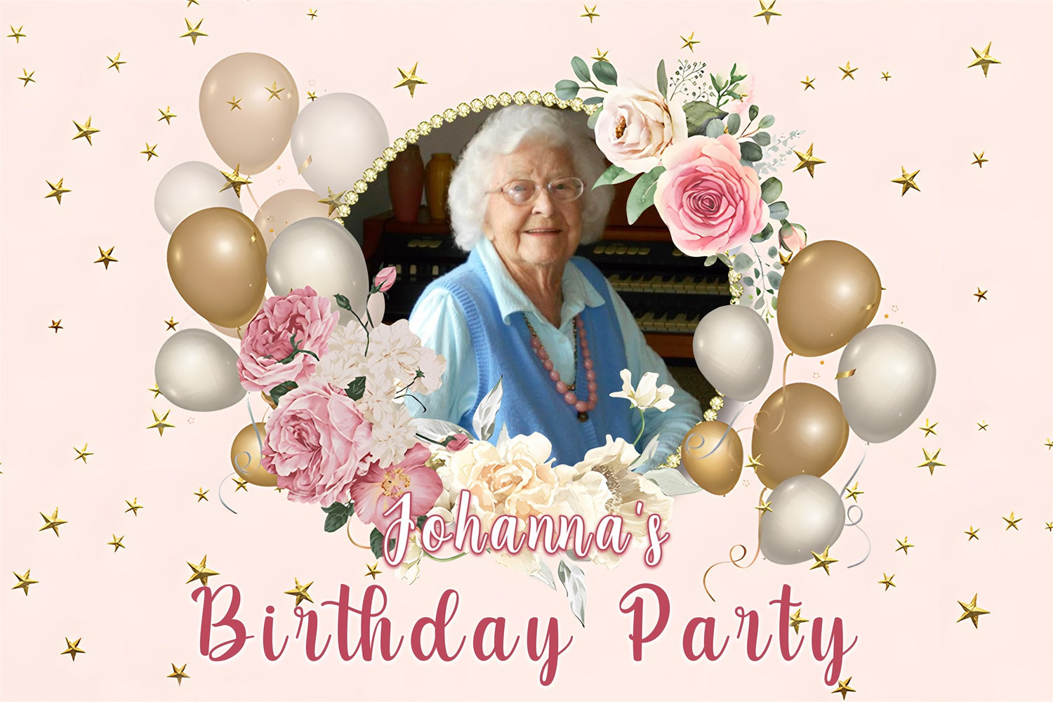 Custom Birthday Party Backdrop Vintage Rose Star Party Backdrop UK MRR3-151