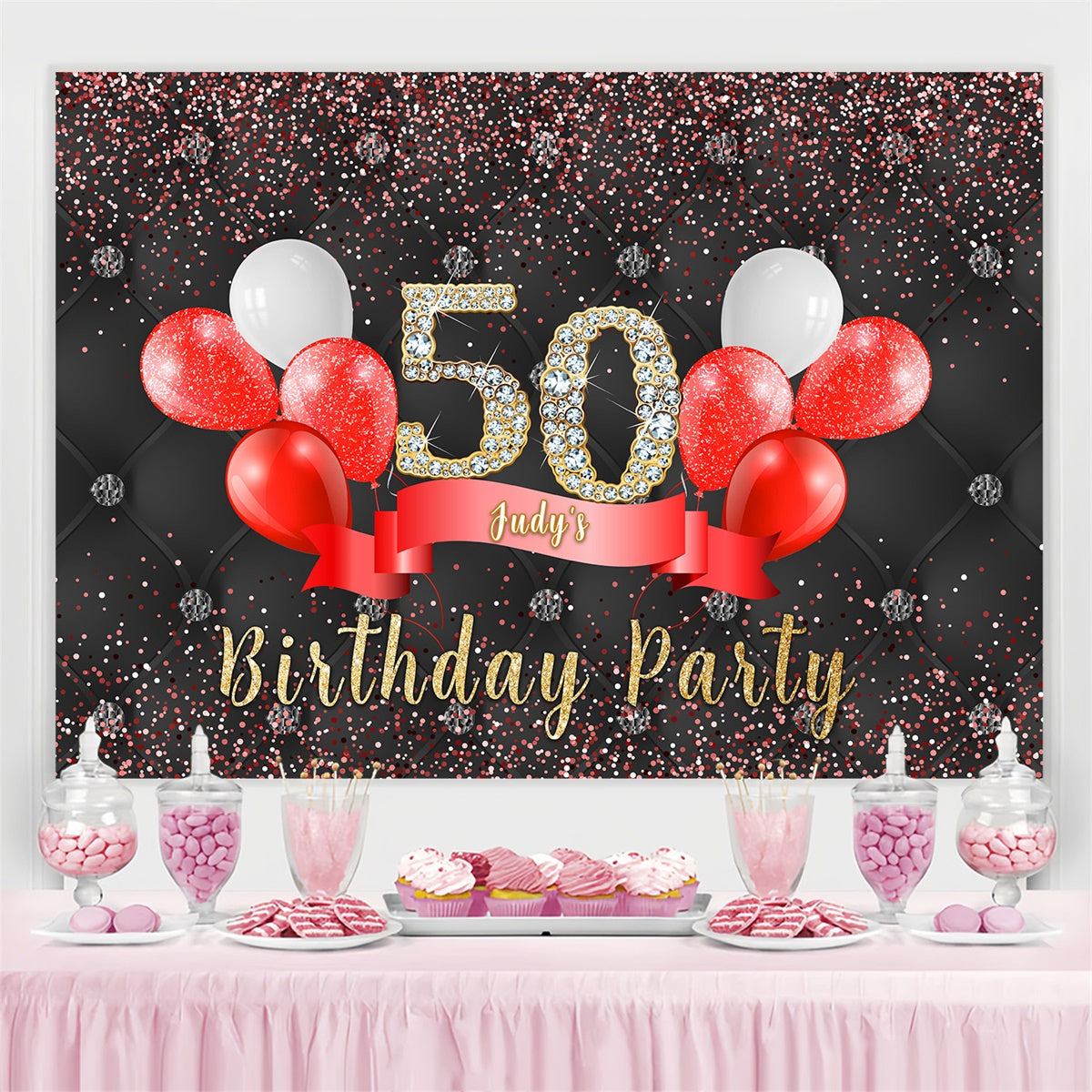 Customized Backdrop For Birthday Balloon Diamond Sparkle Backdrop UK MRR3-153