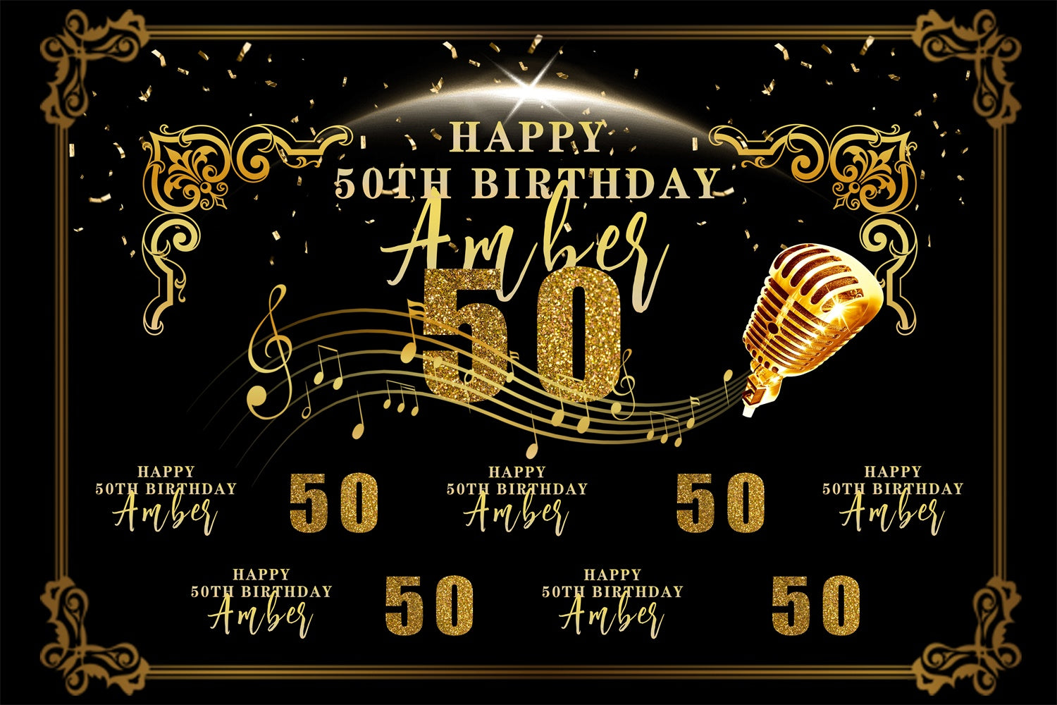 Custom Birthday Backdrops Sparkling Microphone Music Theme Backdrop UK MRR3-155