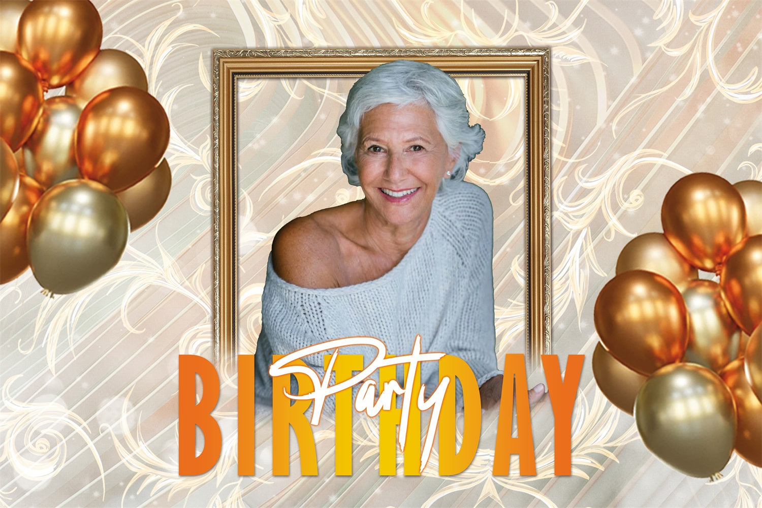 Personalized Backdrop For Birthday Golden Balloon Elegant Backdrop UK MRR3-158