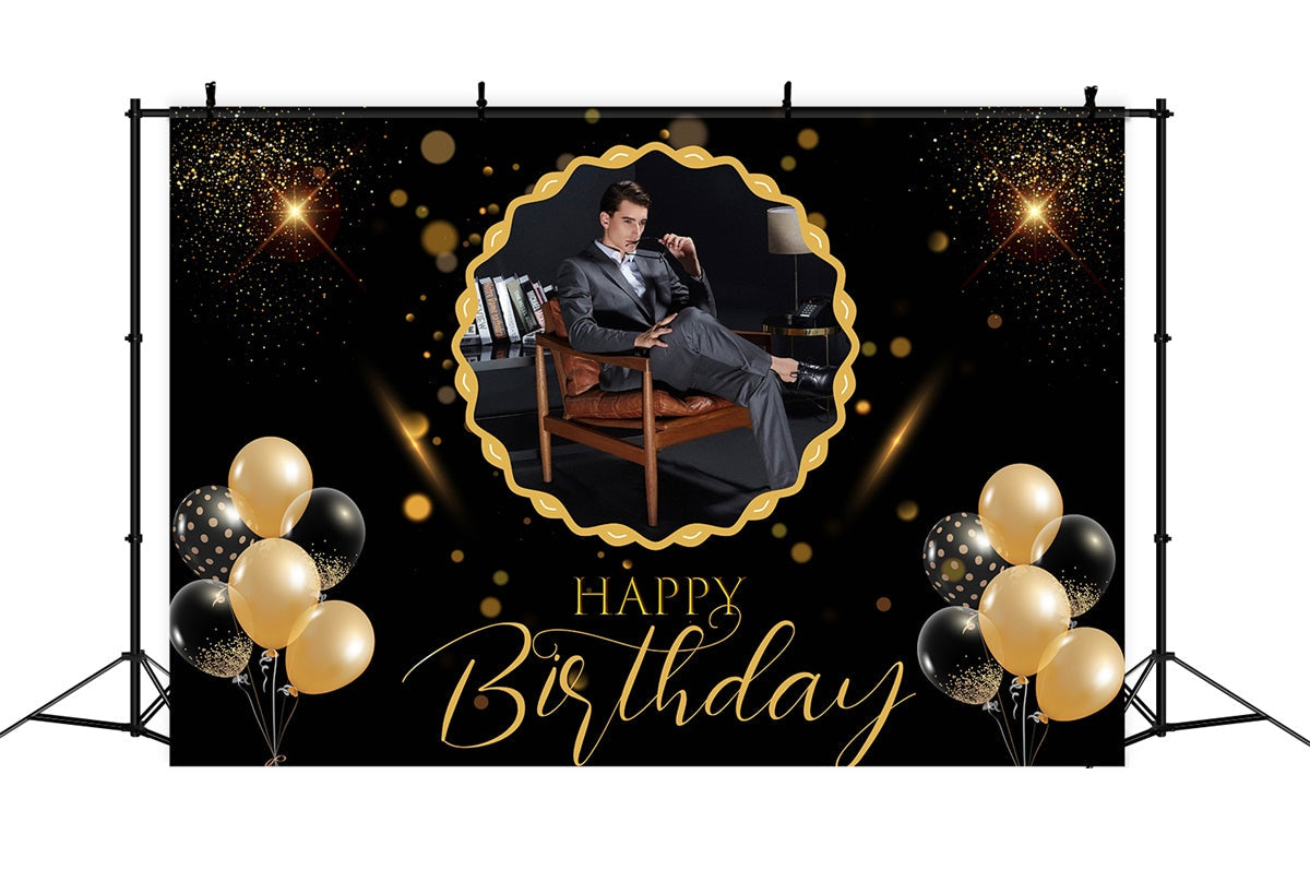 Custom Happy Birthday Backdrop Black Gold Luxury Backdrop UK MRR3-16