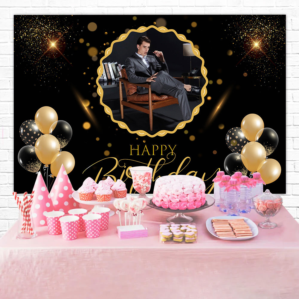 Custom Happy Birthday Backdrop Black Gold Luxury Backdrop UK MRR3-16
