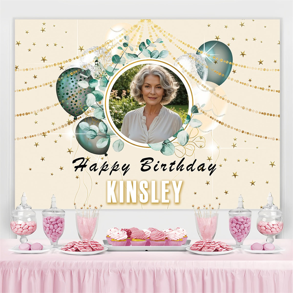 Personalized Birthday Backdrops Circle Frame Leafy Balloon Backdrop UK MRR3-161