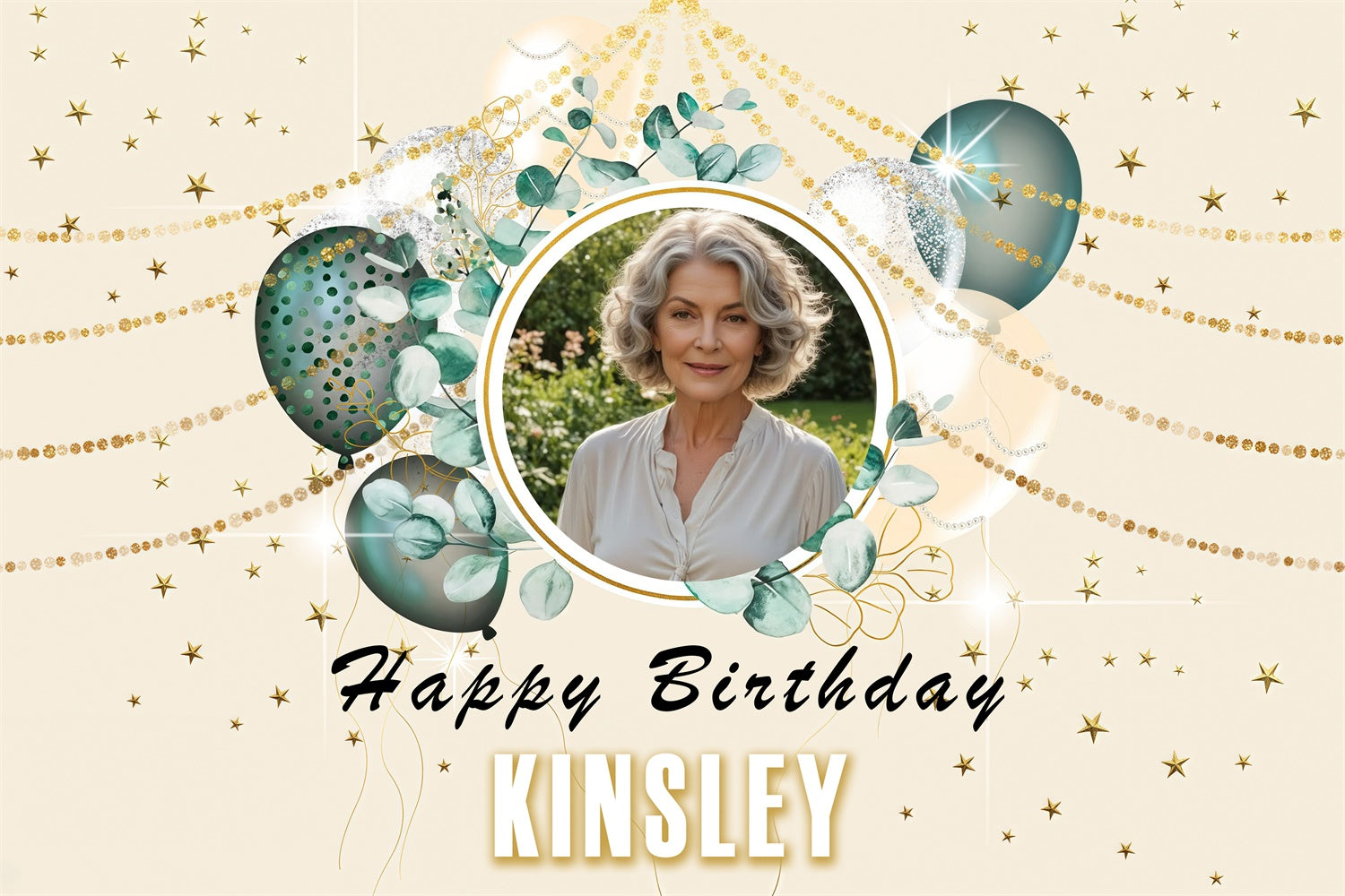 Personalized Birthday Backdrops Circle Frame Leafy Balloon Backdrop UK MRR3-161