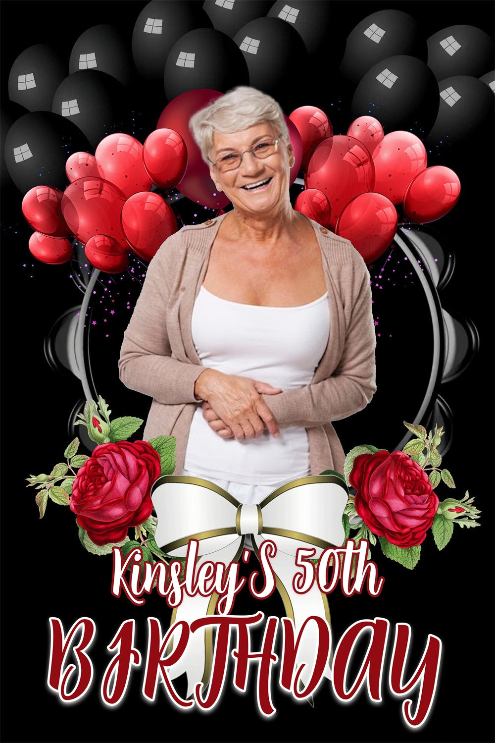 Customize Backdrop For Birthday Red Balloon Rose 50th Backdrop UK MRR3-165