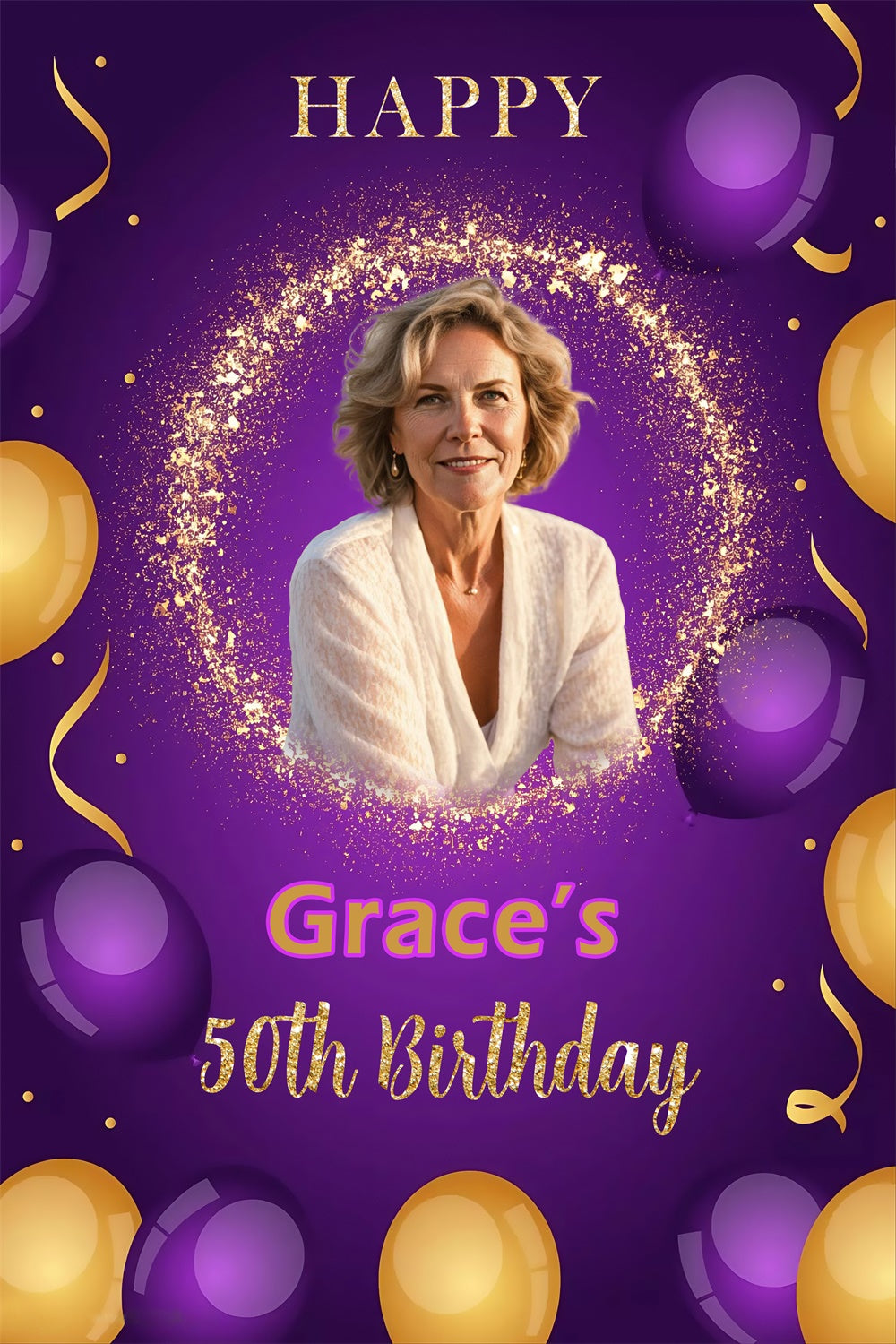 Personalized 50th Birthday Backdrop Elegant Purple Sparkle Backdrop UK MRR3-166