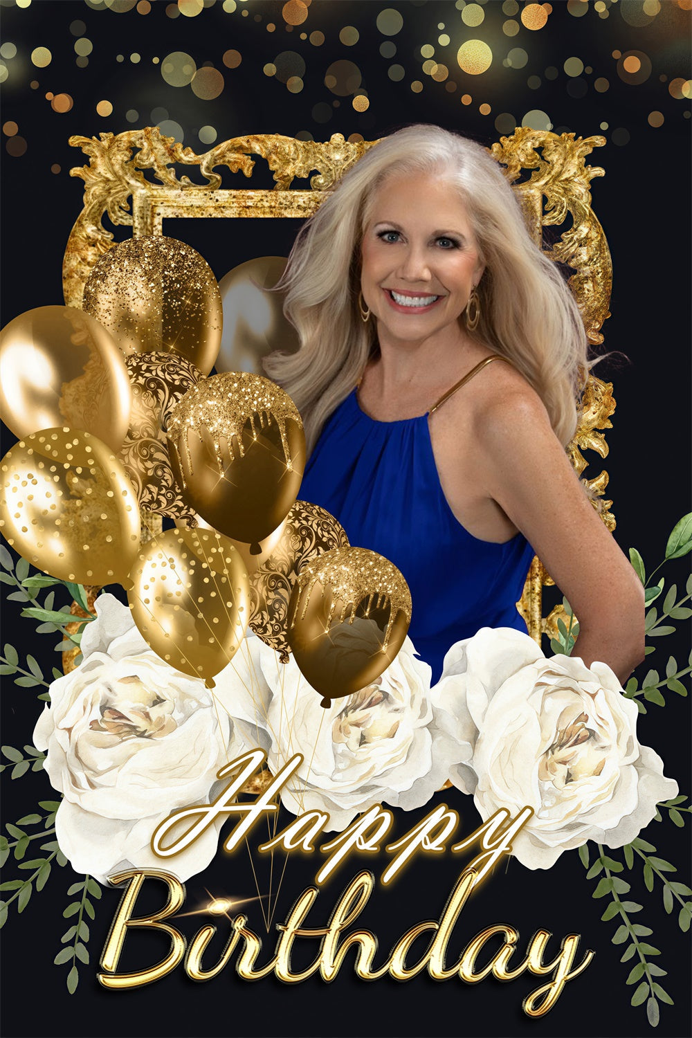 Custom Made Birthday Backdrops Gold Balloon Elegant Rose Backdrop UK MRR3-167