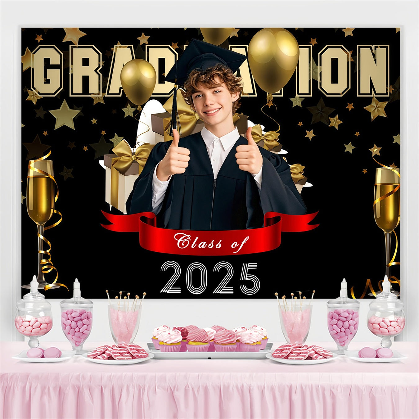 Graduation Photo Backdrop Champagne Stars Balloon Personalized Party Graduation Backdrop UK MRR3-172