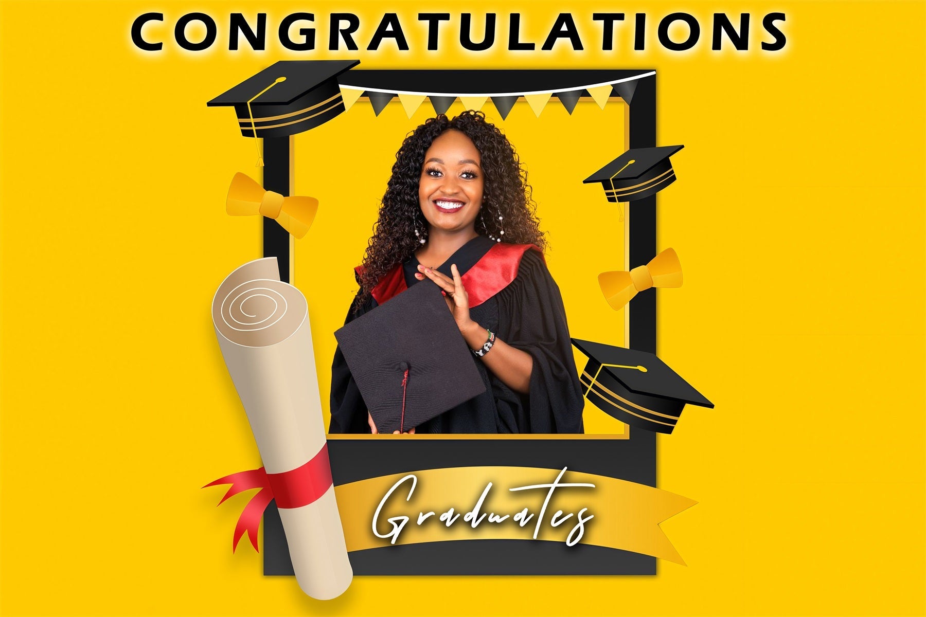 Graduation Backdrop Photoshoot Yellow Cap Frame Personalised Party Graduation Backdrop UK MRR3-174