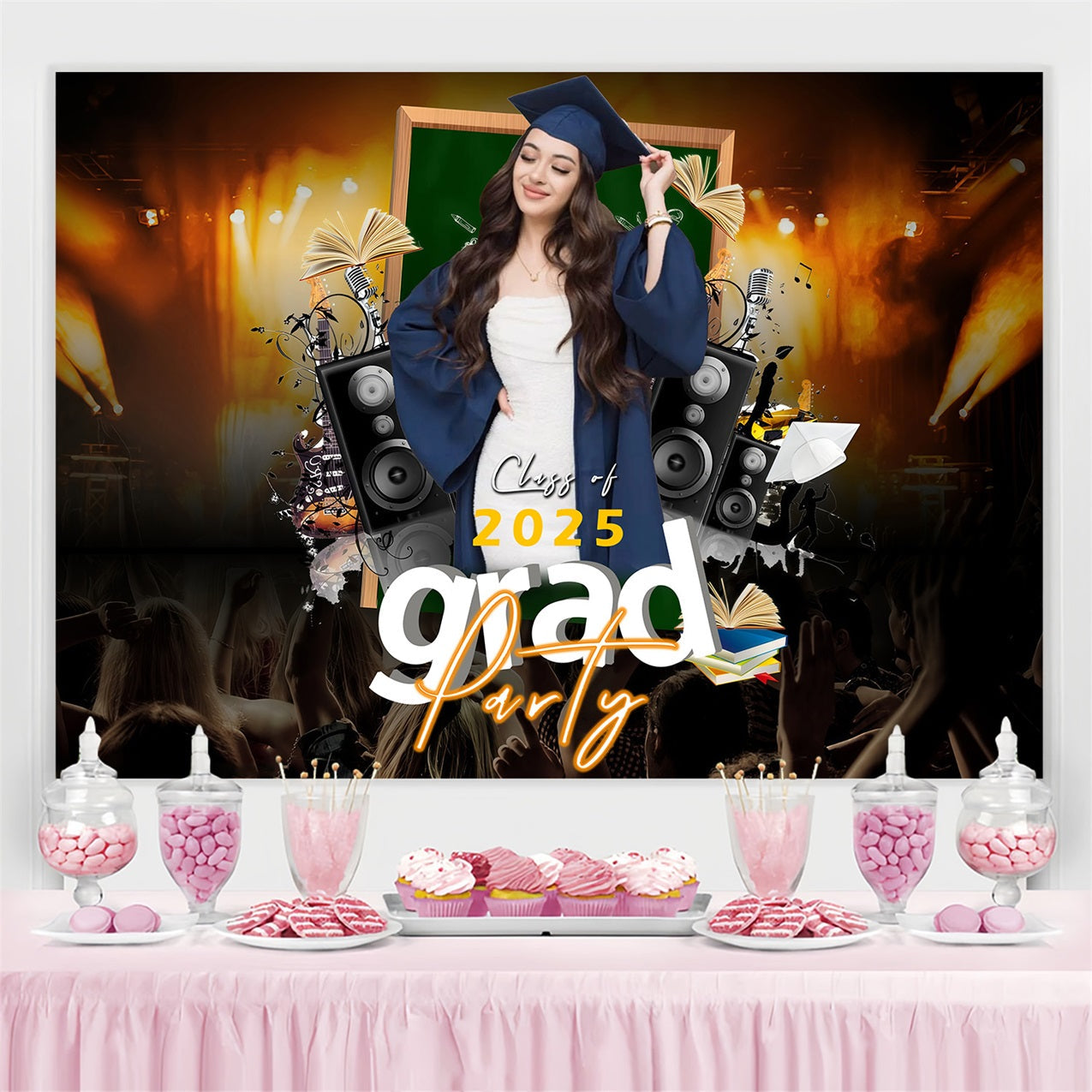 Graduation Picture Backdrop Books Music Stage Custom Party Graduation Backdrop UK MRR3-175