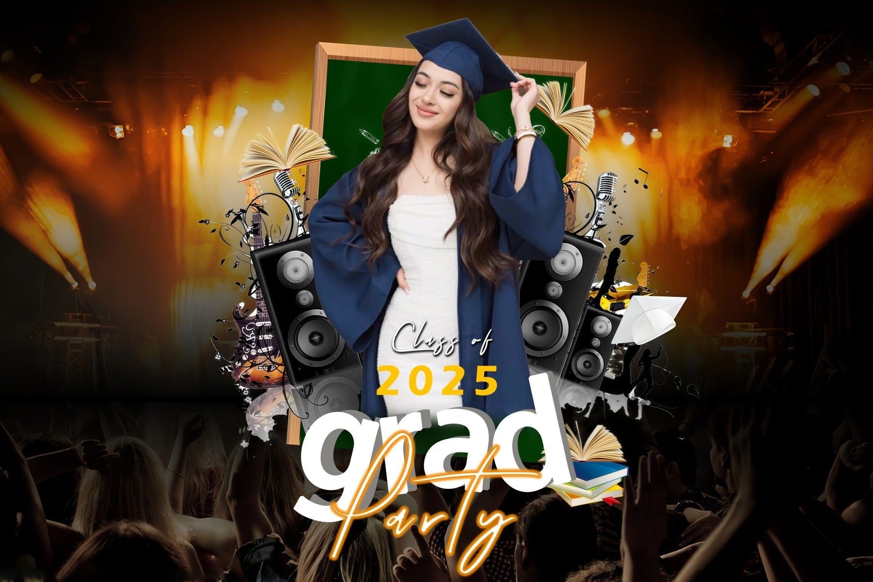 Graduation Picture Backdrop Books Music Stage Custom Party Graduation Backdrop UK MRR3-175
