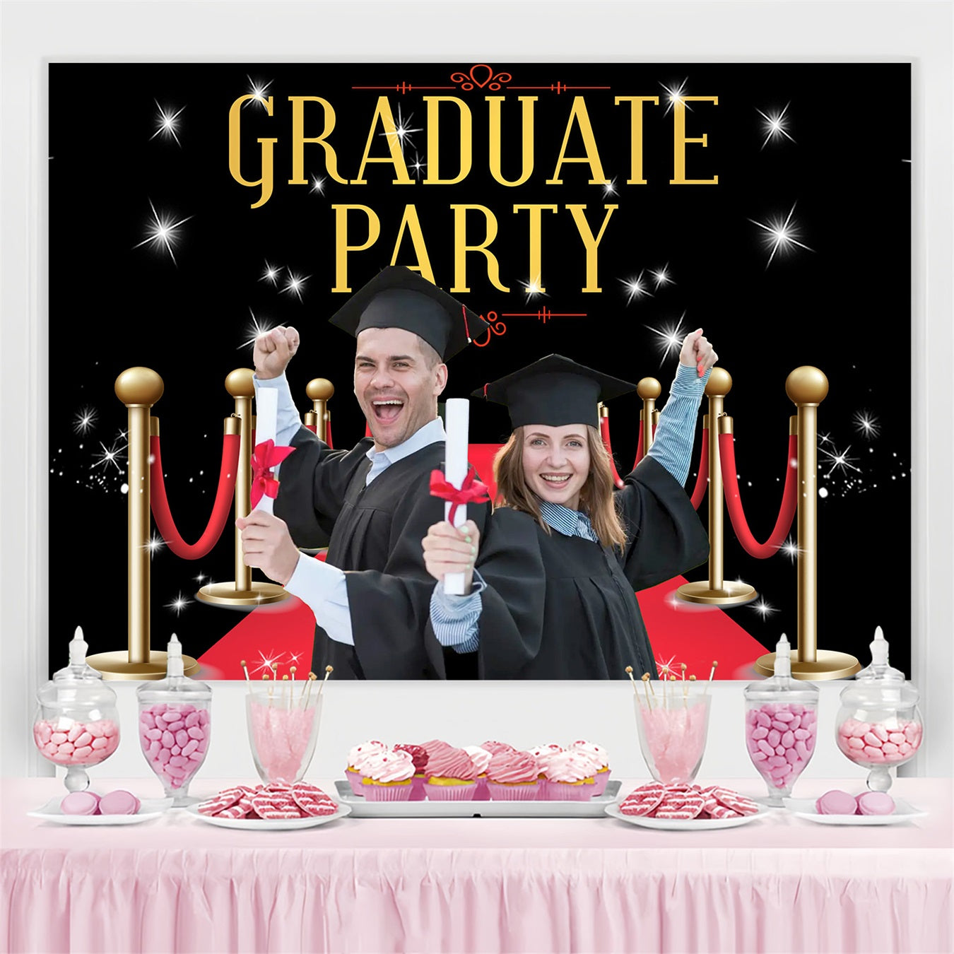 Graduation Backdrop Photoshoot Shiny Red Carpet Custom Party Graduation Backdrop UK MRR3-179